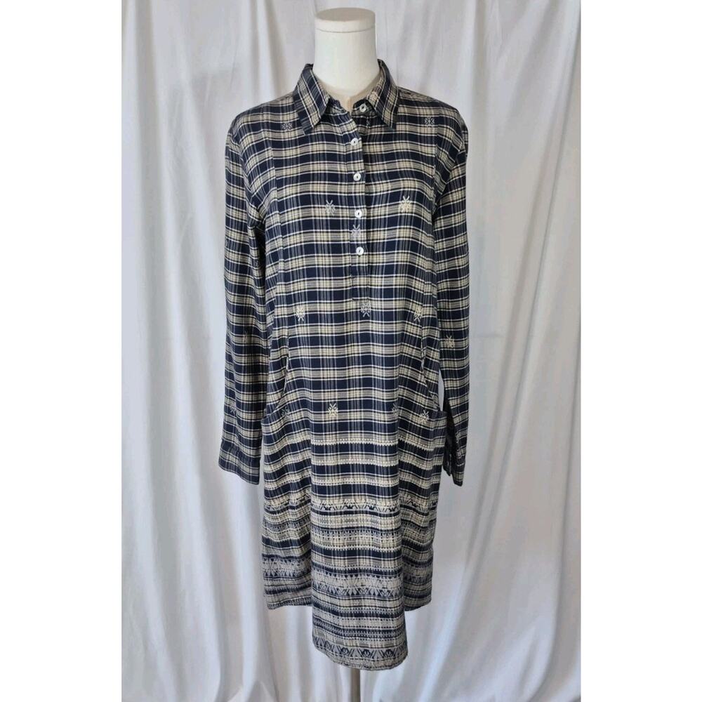 Roberta Roller Rabbit Womens Blue Plaid Embroidered Raisa Shirt Dress Medium